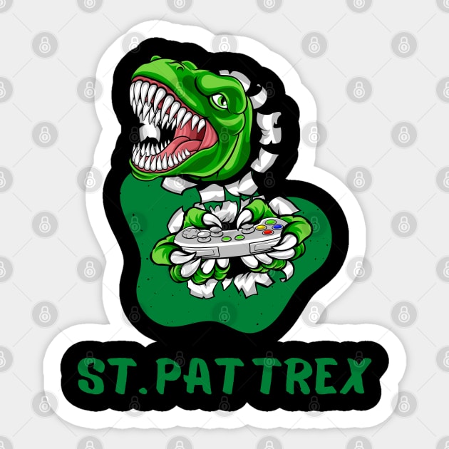 Gamer Dinosaur Controller St Pat Trex St Patricks Day 2021 Gaming Gift Sticker by Arts-lf